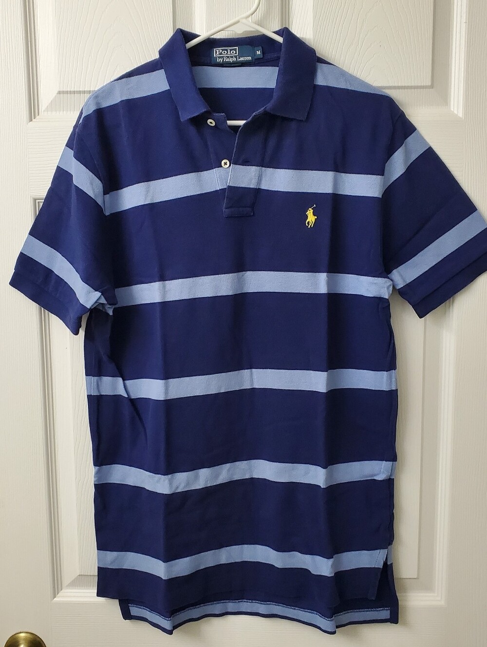 Polo by Ralph Lauren Navy & Light Blue Horizontal Stripe Cotton Collar Polo M